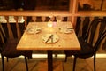 Restaurant terrace wooden table