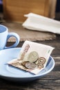 Restaurant tips in russian banknotes and coins