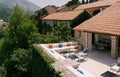 Restaurant at the top of Sveti Stefan island in Montenegro. Royalty Free Stock Photo