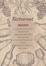 Restaurant vintage menu, hand drawn food and drink