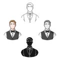 Restaurant waiter with a bow tie icon in cartoon,black style isolated on white background. Restaurant symbol stock Royalty Free Stock Photo