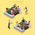 Restaurant waiter flat isometry food meal vector family dinner