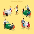 Restaurant waiter flat isometry food meal vector romantic dinner