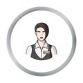 Restaurant waitress with a badge icon in cartoon style isolated on white background. Restaurant symbol stock vector Royalty Free Stock Photo