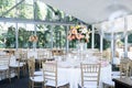 Restaurant wedding setup with flowers