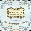 Restaurant,wine,hotel retro label