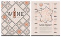 Restaurant wine menu design with vinotheque and map. Line art modern illustration Royalty Free Stock Photo
