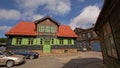 Restaurant in a traditional wooden building in the town of Liepaja, Latvia