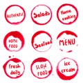 Restaurant words collection of round watercolor.