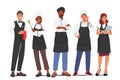 Restaurant Workers, Administrator, Chef and Waiter Stand In A Row, Ready To Serve. Hospitality Staff Characters