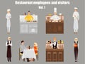 Restaurant workers cartoon characters. People work in restaurant isolated. Japanese cook cooking sushi. Couple on a date