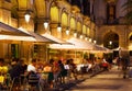 Restaurants at Placa Reial in night. Barcelona Royalty Free Stock Photo