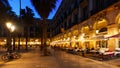 Restaurants at Placa Reial in winter evening. Barcelona Royalty Free Stock Photo