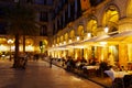 Restaurants at Placa Reial in winter evening. Barcelona Royalty Free Stock Photo