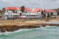 Restaurants and pubs at the Beachfront Boardwalk in Summerstrand Port Elizabeth with people taking a morning stroll - Photo taken