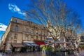 Restaurants and shops at the Clock Tower Square Avignon France