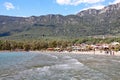 Restful beach scene in Turkey. Mountains shadow an idyllic bay