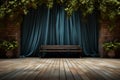 Restful haven brick wall backdrop embraces a bushy bench sanctuary