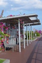 Resting area with benches and a roof