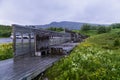 Resting benches and a slide on Torvdalshalsen Viewpoint Royalty Free Stock Photo