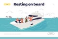 Resting on boat concept of landing page with group of people relax on luxury yacht in ocean