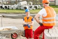 Resting construction workers