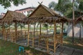 resting huts constructed from bamboo and thatched roofs