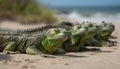 Resting iguana on sandy coastline, enjoying the tropical beauty generated by AI Royalty Free Stock Photo