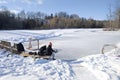 Resting on the park bench after Ice-skating in the natural ice rink