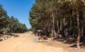 Resting place in the nature for the pilgrims, Camino de Santiago, Burgos Province, Castilla y Leon, Spain.