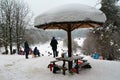 Resting place for people as snow mushroom