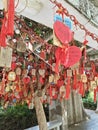 Resting shack where people hang their wishing wood tablet at Daguan Pavilion Park, Kunming.