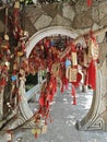 Resting shack where people hang their wishing wood tablet at Daguan Pavilion Park, Kunming.