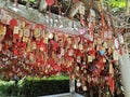 Resting shack where people hang their wishing wood tablet at Daguan Pavilion Park, Kunming.