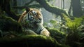 Resting Tiger in Enshrouded Ancient Forest