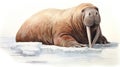 Resting Walrus with Long Tusks on White Background AI Generated