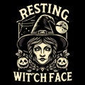 Resting Witch Face Halloween T-shirt Design Royalty Free Stock Photo