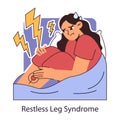 Restless legs syndrome or RLS. Nighttime problem. Insomniac man with unsettling