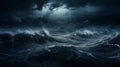 Restless ocean churns under dark brooding skies above.AI Generated