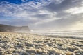 Restless sea at North Beach of famous Nazare, Portugal