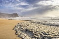 Restless sea at North Beach of famous Nazare, Portugal