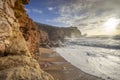 Restless sea at North Beach of famous Nazare, Portugal