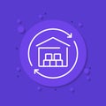 restock icon with a warehouse, line vector Royalty Free Stock Photo