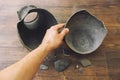 Restoration of broken pottery at excavations