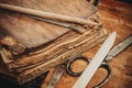 Restoration laboratory Ancient books surrounded by tools and equipment