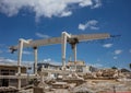 Restoration of Parthenon, Acropolis of Athens, Greece. Crane used for reconstruction of the ancient monumen, blue sky background Royalty Free Stock Photo