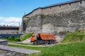 Restoration work on the territory of an old fortress made of stone