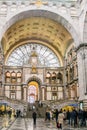 The restored central hall of the railway station in Antwerp, Belgium