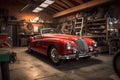 restored classic car in garage workshop