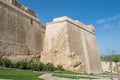 The restored fortified walls of the old medieval city of Cittadella in Gozo, Maltese Islands.